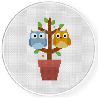 Owl Couple Tree Cross Stitch Pattern