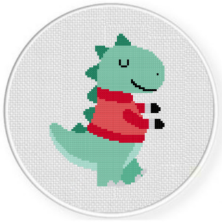 Red Sweater Dino Cross Stitch Pattern