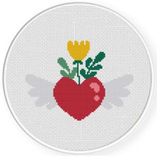 Winged Heart Planter Cross Stitch Pattern