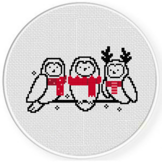 Scarfed Owls Trio Cross Stitch Pattern