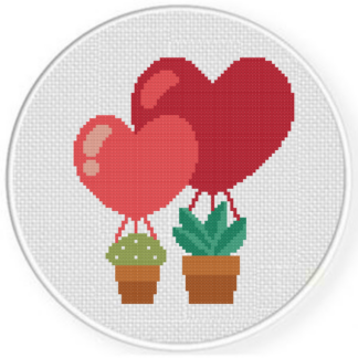 Plants in Heart Balloons Cross Stitch Pattern