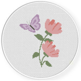 Spring Florals and Purple Butterfly Cross Stitch Pattern