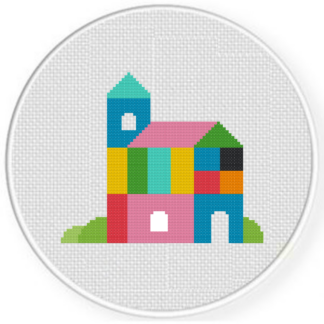Colorful Block House Cross Stitch Pattern