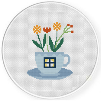 Teacup Window Planter Cross Stitch Pattern
