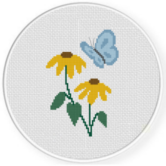 Yellow Florals and Butterfly Cross Stitch Pattern