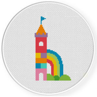 Rainbow Tower Castle Cross Stitch Pattern