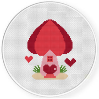 Heart Mushroom House Cross Stitch Pattern