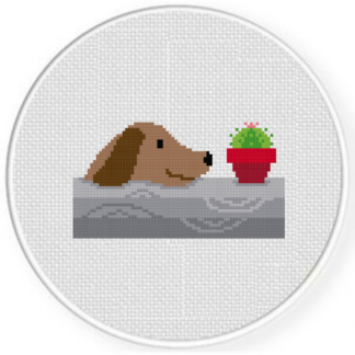 Dog and Plant Cross Stitch Pattern