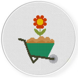 Wheelbarrow Flower Cross Stitch Pattern