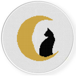 Cat in Moon Cross Stitch Pattern