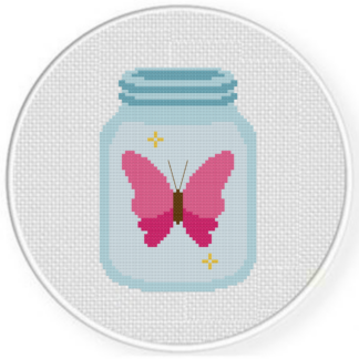 Pink Butterfly in a Jar Cross Stitch Pattern