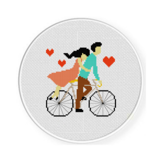 Couple on a Bike Ride Cross Stitch Pattern