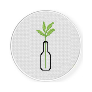 Line Bottle Leaf Cross Stitch Pattern
