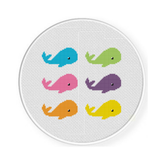Tiny Colorful Whales Cross Stitch Pattern