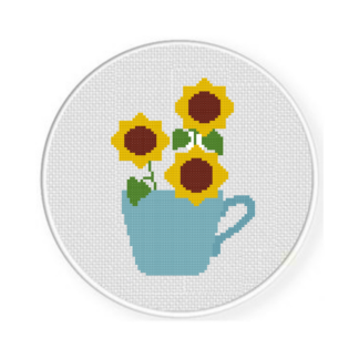 Sunflower Teacup Cross Stitch Pattern