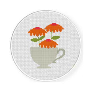 Teacup Flowers Cross Stitch Pattern