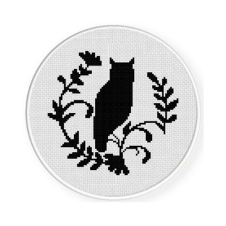 Owl Wreath Silhouette Cross Stitch Pattern