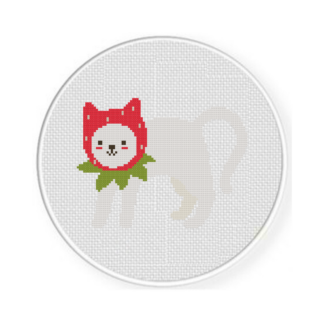 Strawberry Cat Face Cross Stitch Pattern