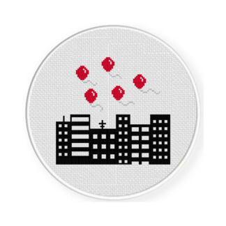Balloons over the City Cross Stitch Pattern