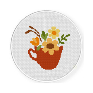 Fall Floral Teacup Cross Stitch Pattern
