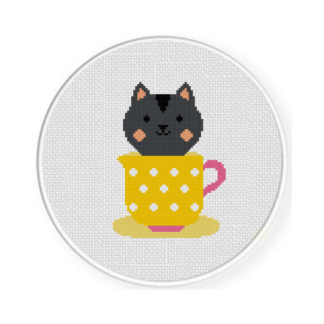 Kitty Tea Cup Cross Stitch Pattern