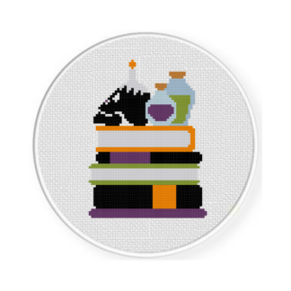 Witch Book Stack Cross Stitch Pattern