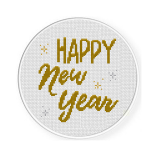 Golden Happy New Year Cross Stitch Pattern