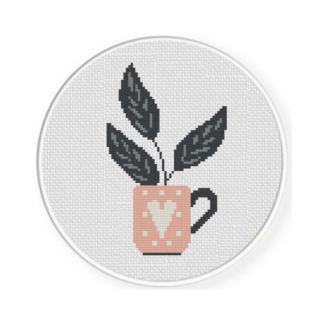Big Leaves Pot Cross Stitch Pattern