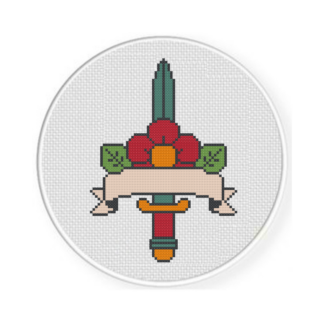 Dagger Floral Tattoo Cross Stitch Pattern