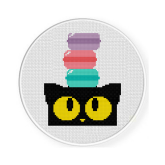Wide Eyed Macaron Kitty Cross Stitch Pattern