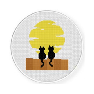 Cats And Moonlight Cross Stitch Pattern