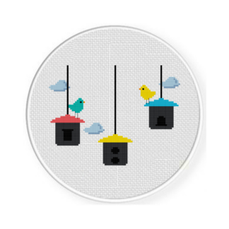 Hanging Bird Houses Cross Stitch Pattern