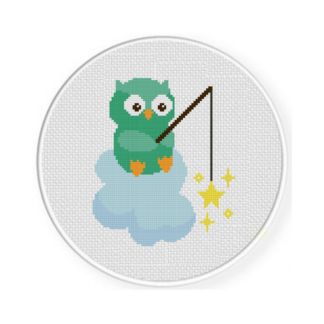 Star Fishing Owl Cross Stitch Pattern