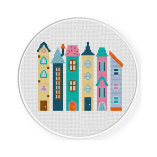 Tall Houses Cross Stitch Pattern