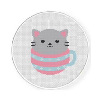 Cat in a Cup Cross Stitch Pattern