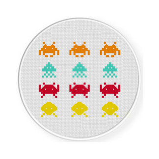Pixel Aliens Cross Stitch Pattern