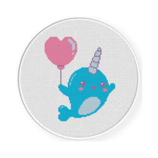 Narwhal Heart Balloon Cross Stitch Pattern