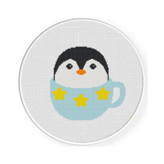 Penguin in a Cup Cross Stitch Pattern