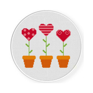 Heart Flower Pots Cross Stitch Pattern