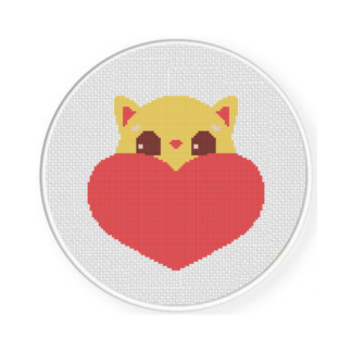 Yellow Cat Heart Cross Stitch Pattern