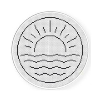Sun and Sea Outline Cross Stitch Pattern