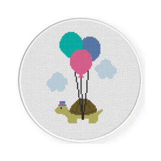 Turtle Birthday Balloon Cross Stitch Pattern