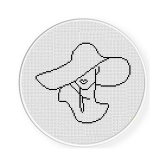 Face Woman Hat Oultine Cross Stitch Pattern