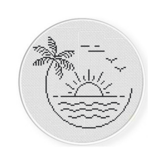 Summer Scene Outline Cross Stitch Pattern