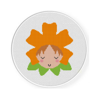 Orange Flower Girl Cross Stitch Pattern