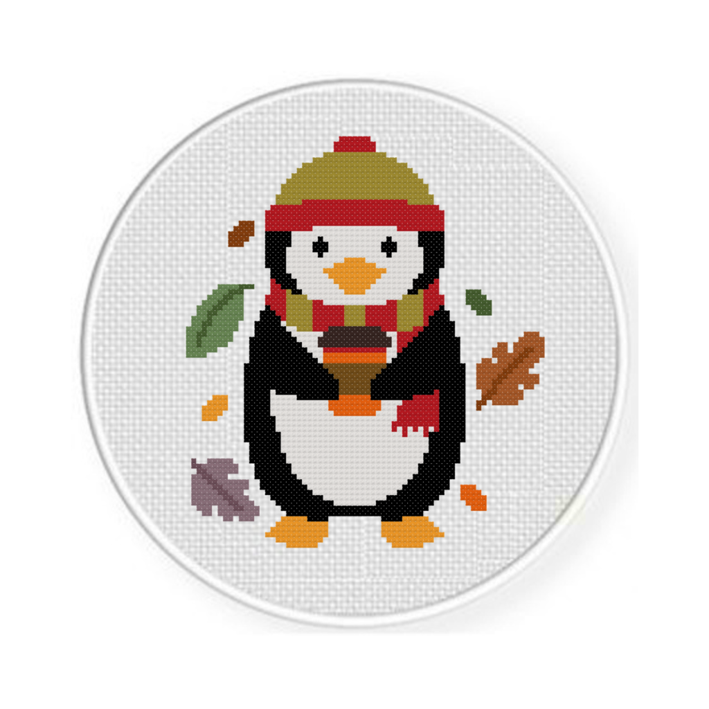 Autumn Penguin Cross Stitch Pattern – Daily Cross Stitch