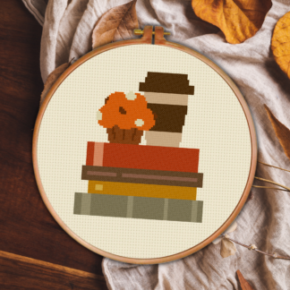 Book Stack and Coffee Cross Stitch Pattern