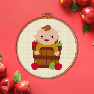 Baby With Apples Cross Stitch Pattern