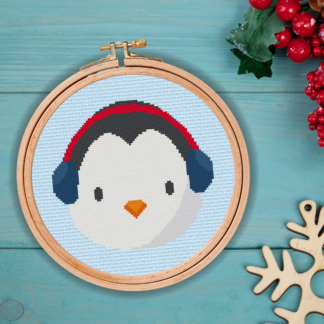 Winter Penguin Face Cross Stitch Pattern