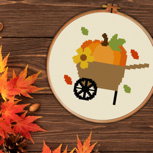 Pumpkin Cart Cross Stitch Pattern